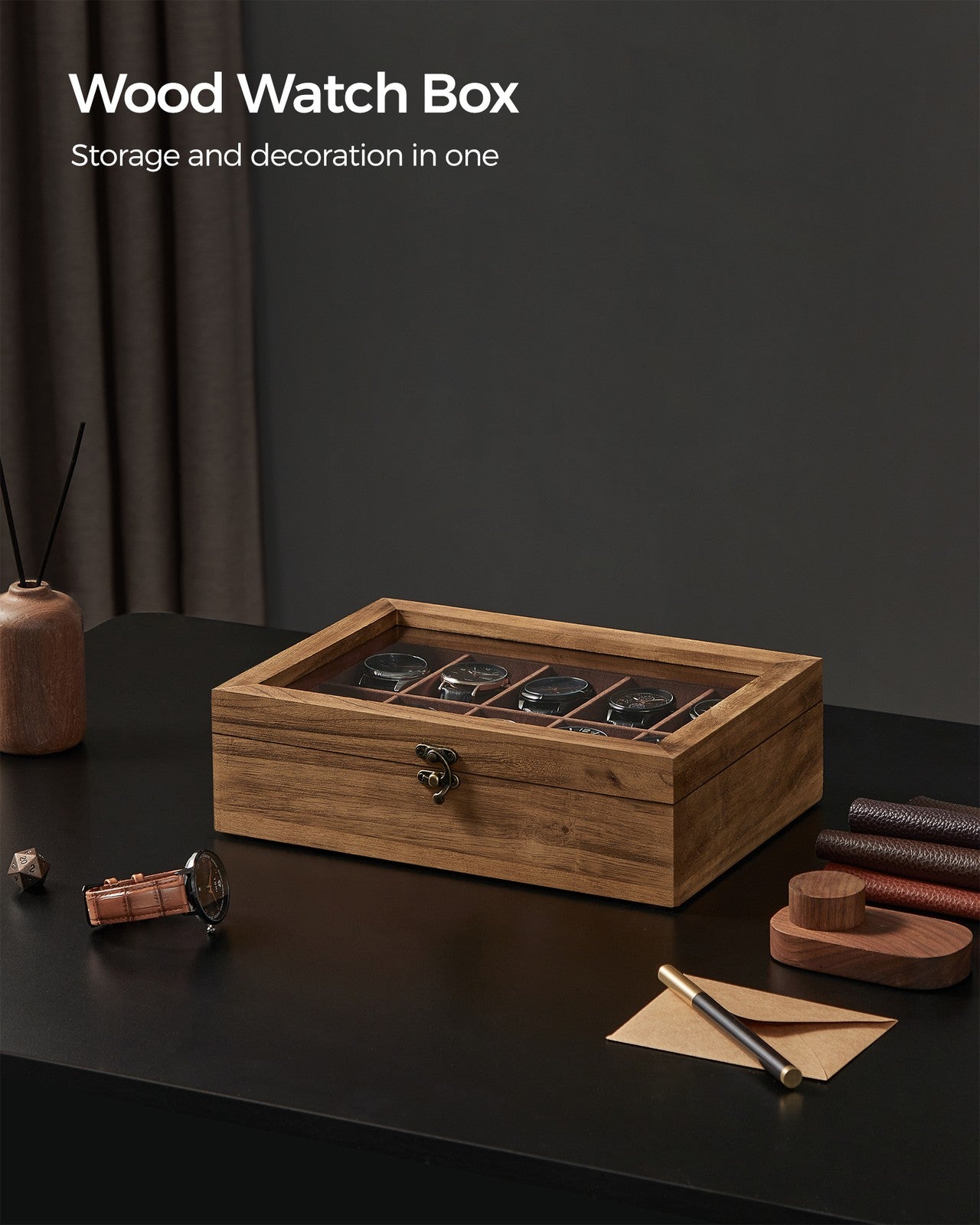 Watch Box with 10 Slots Rustic Walnut - image 5