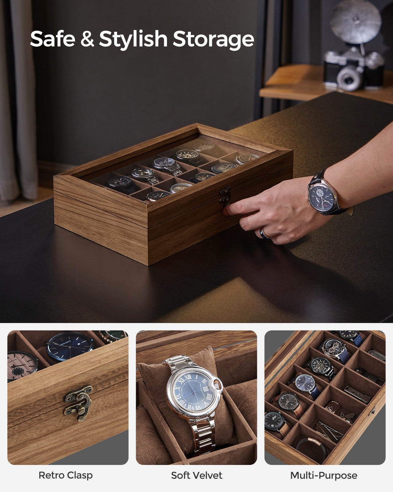 Watch Box with 10 Slots Rustic Walnut - image 11