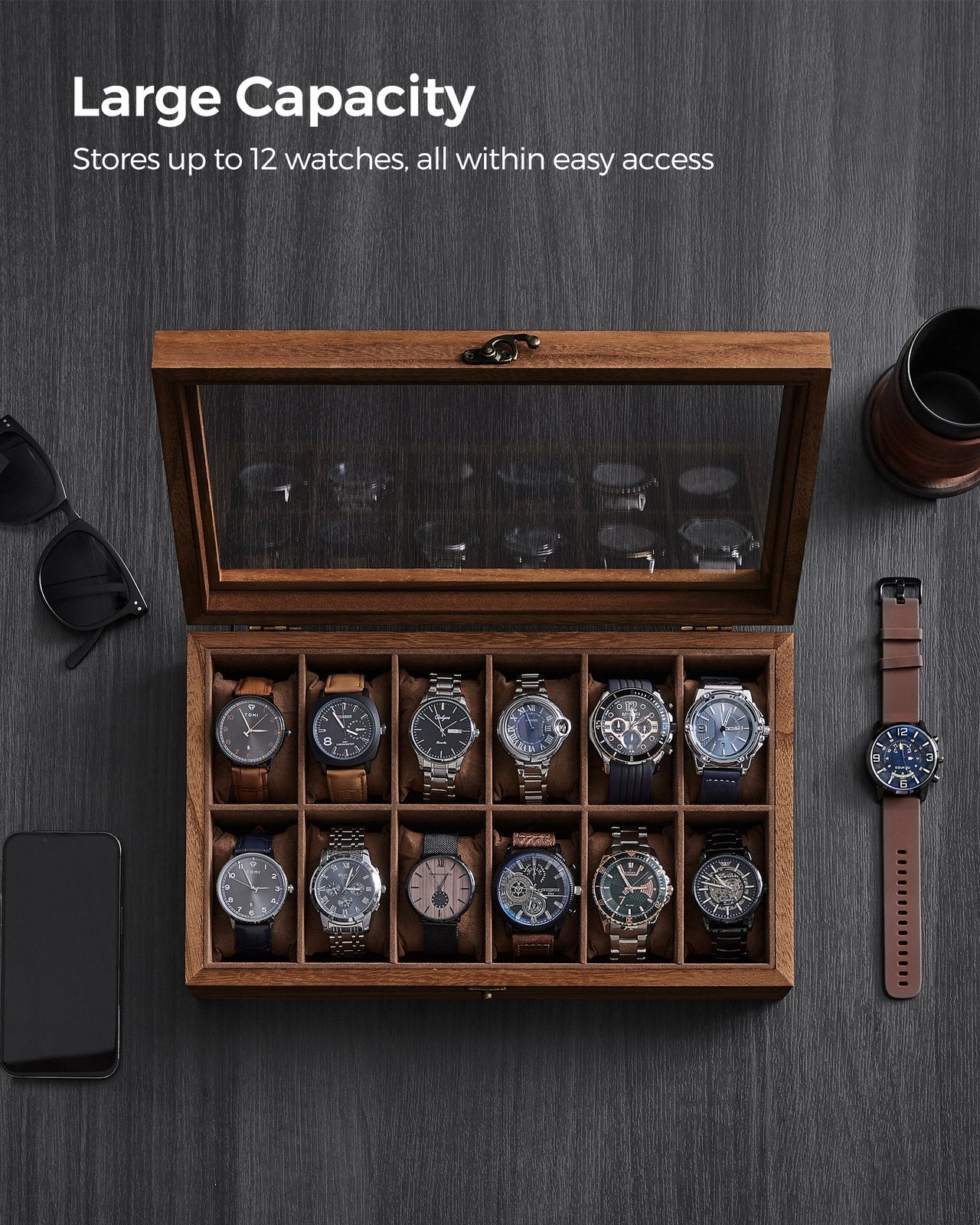 Watch Box with 10 Slots Rustic Walnut - image 12