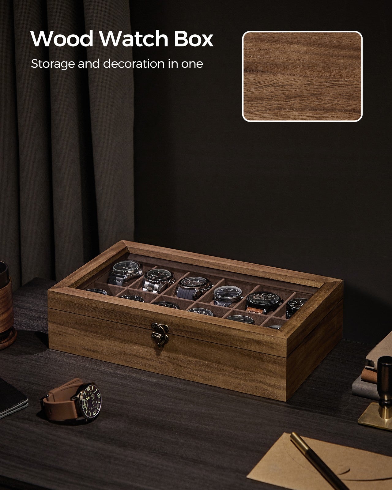 Watch Box with 10 Slots Rustic Walnut - image 14