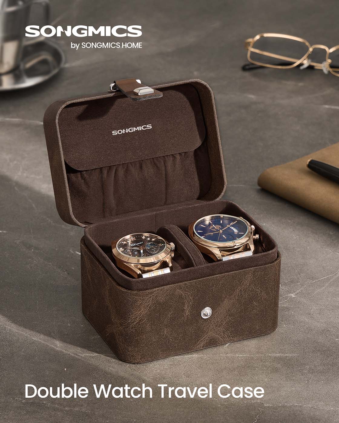 Travel watch case with two slots and hidden storage pillow - image 2