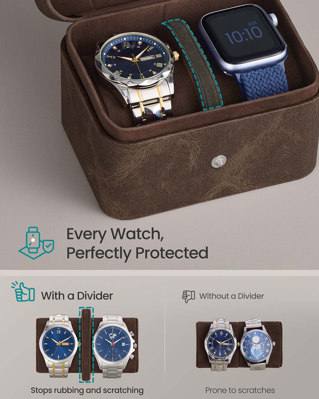 Travel watch case with two slots and hidden storage pillow - image 3