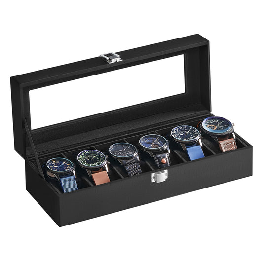 Watch Box with 6 Slots, Watch Case with Glass Lid - image 1