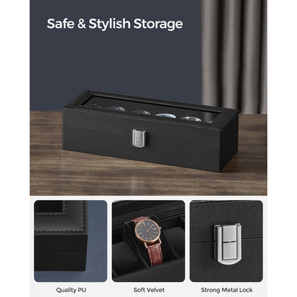 Watch Box with 6 Slots, Watch Case with Glass Lid - image 3