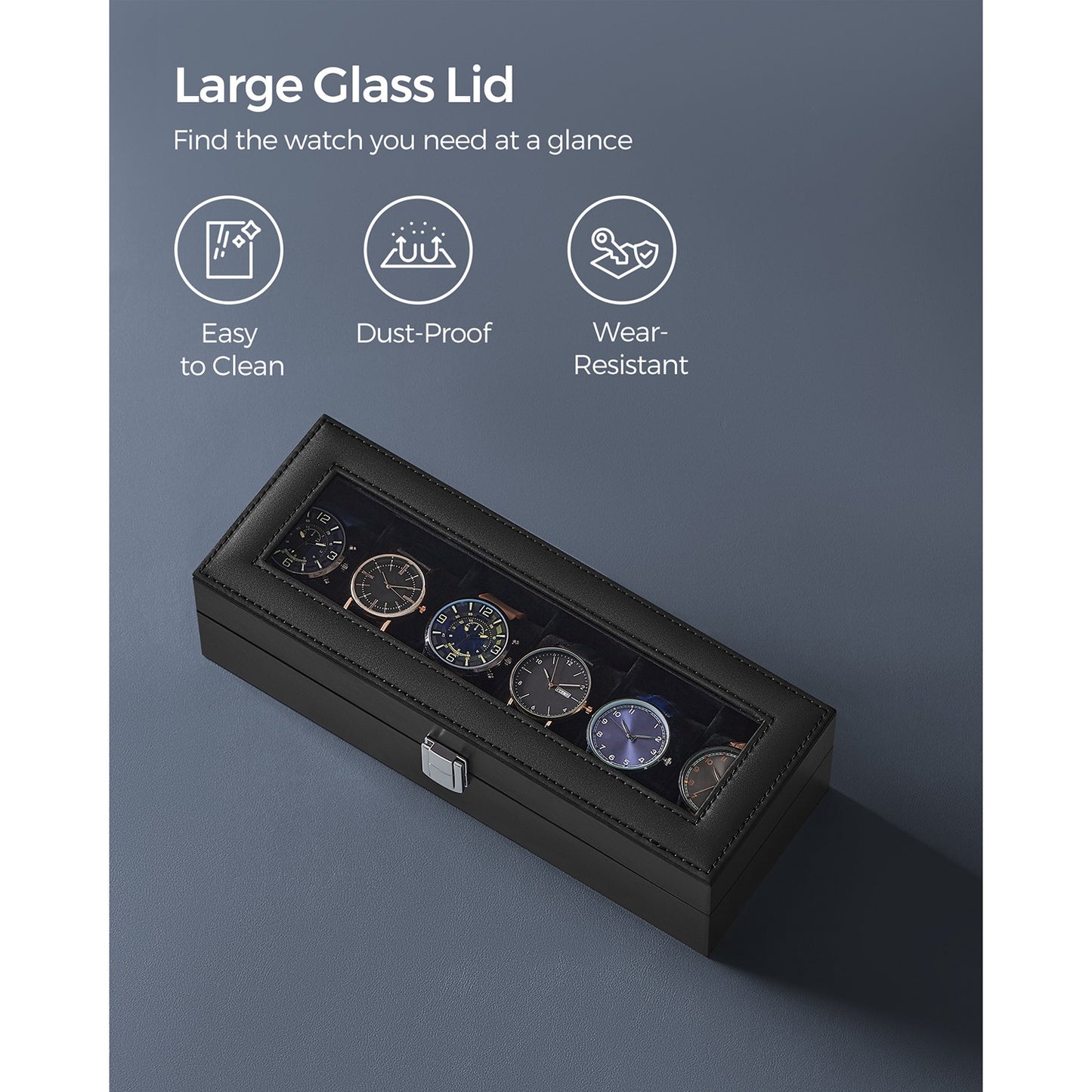 Watch Box with 6 Slots, Watch Case with Glass Lid - image 4