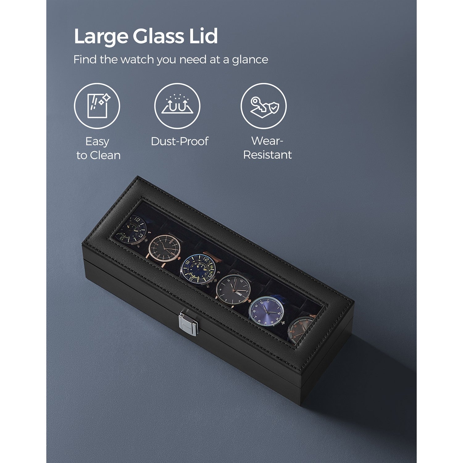 Watch Box with 6 Slots, Watch Case with Glass Lid - image 4