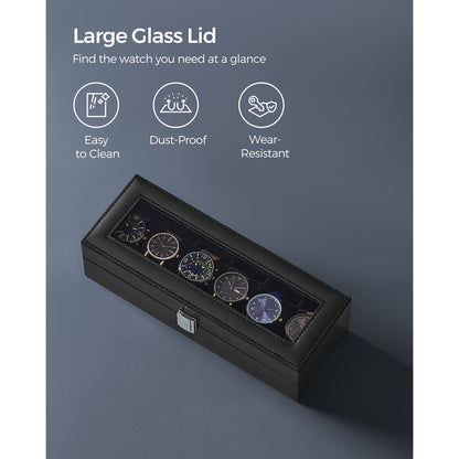 Watch Box with 6 Slots, Watch Case with Glass Lid - image 4