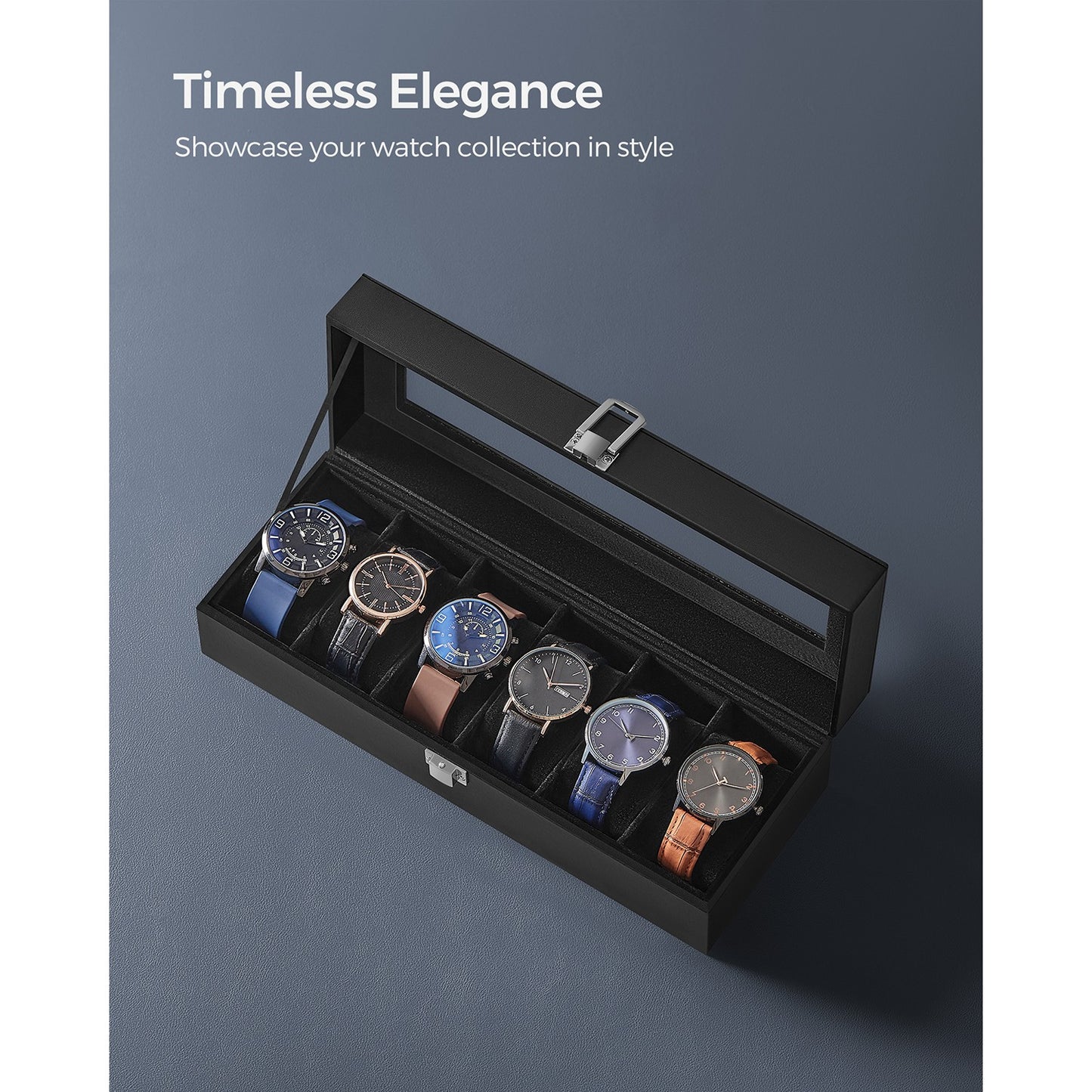 Watch Box with 6 Slots, Watch Case with Glass Lid - image 5