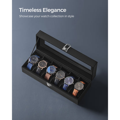 Watch Box with 6 Slots, Watch Case with Glass Lid - image 5