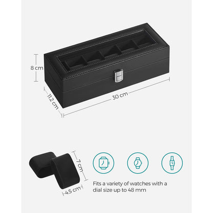 Watch Box with 6 Slots, Watch Case with Glass Lid - image 6