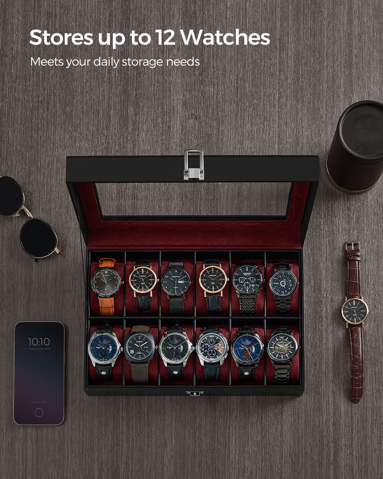 Black 12-Slot Watch Box - image 27