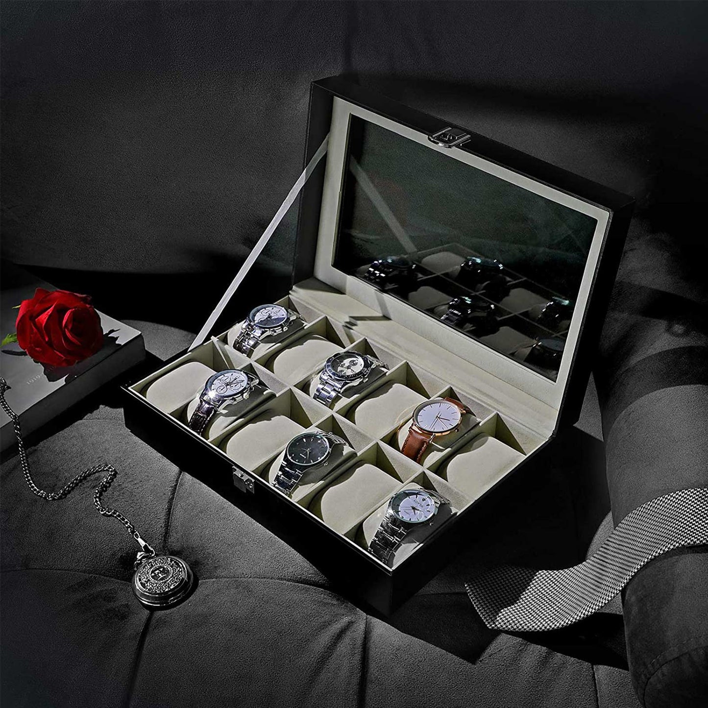 Black 12-Slot Watch Box - image 11