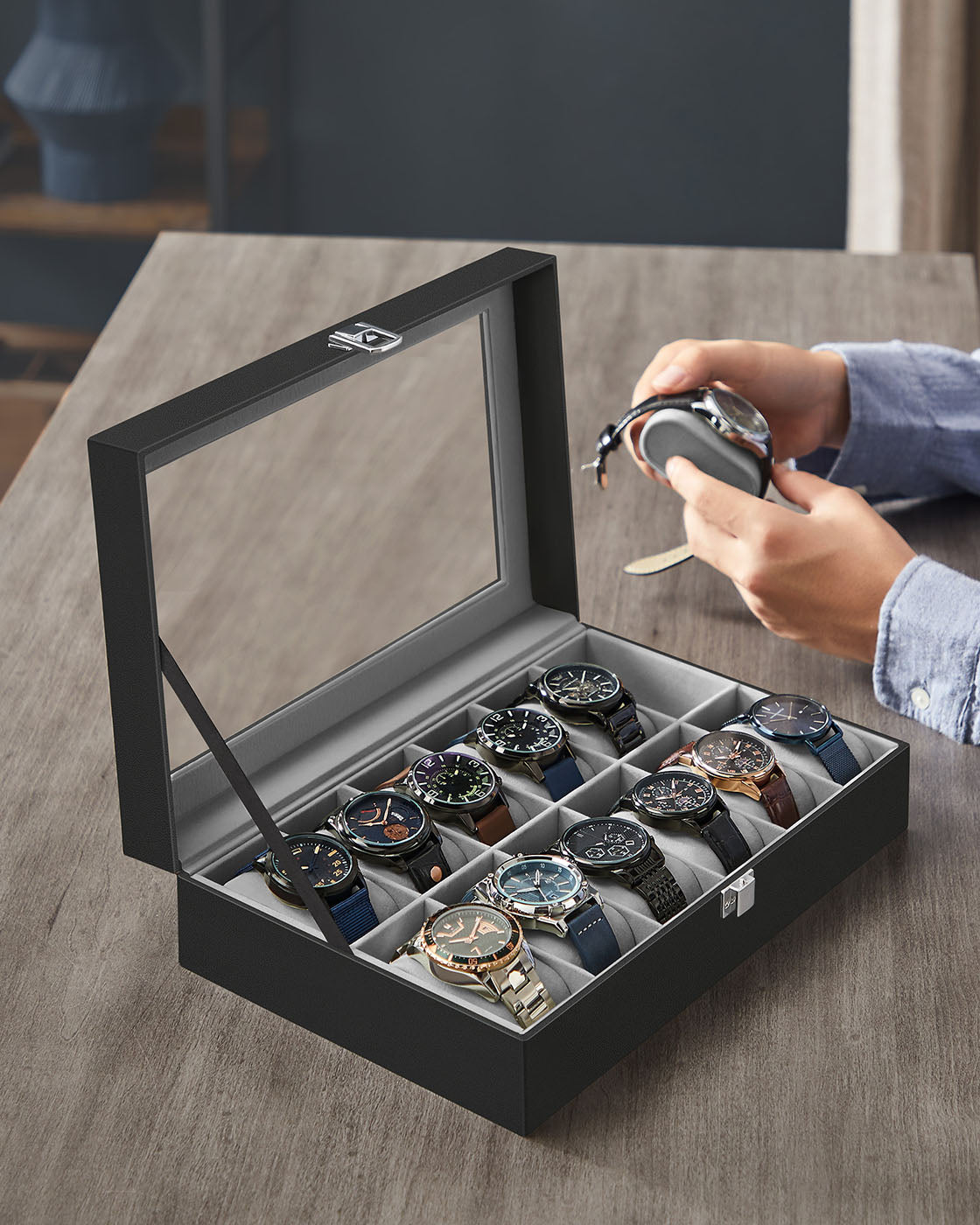 Black 12-Slot Watch Box - image 3