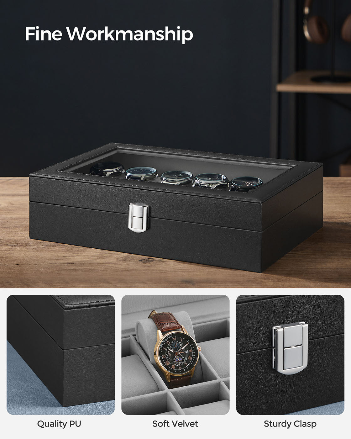 Black 12-Slot Watch Box - image 4