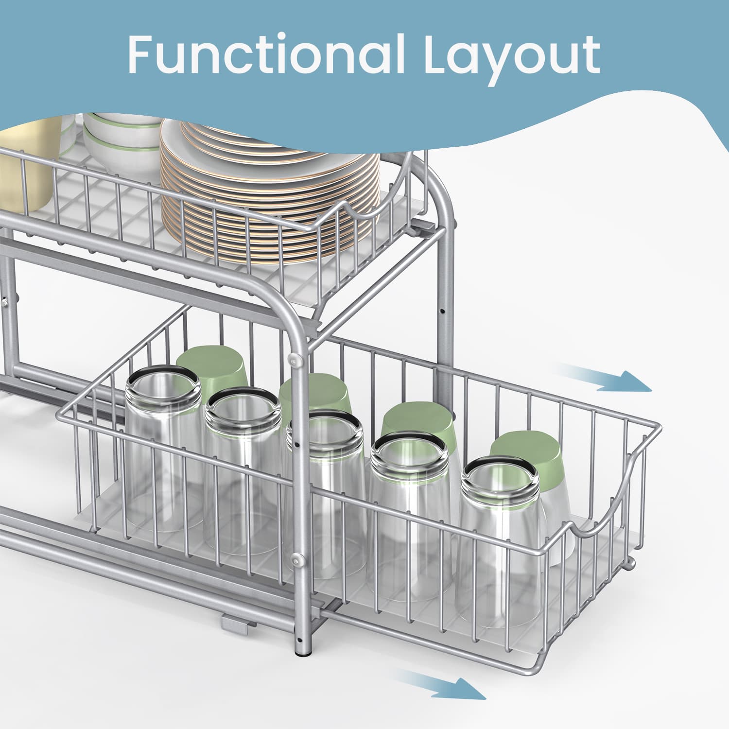 2-Tier Under Sink Organizer, Bathroom Kitchen Storage, 2 Sliding Baskets - image 14