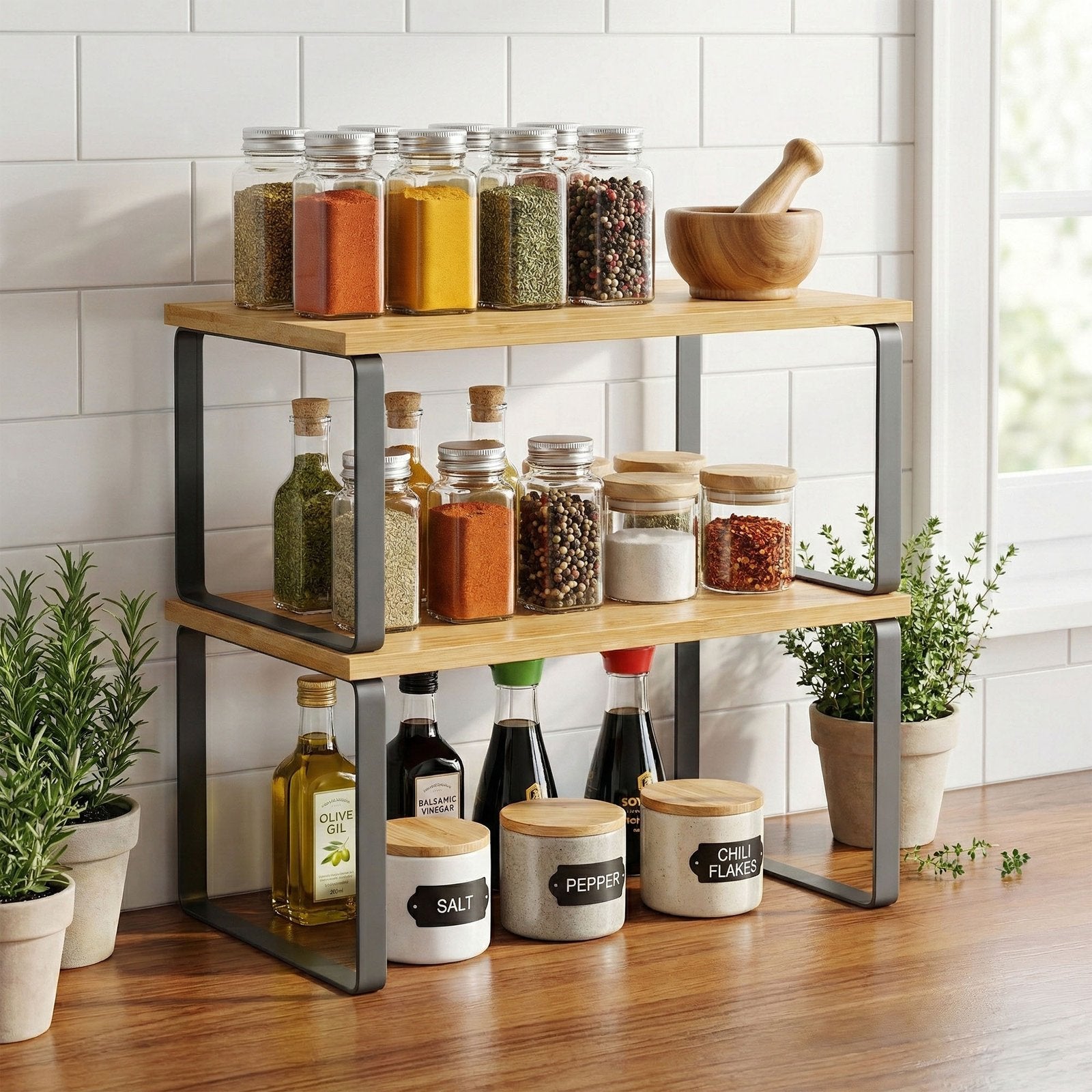 29.7 cm Cabinet Organizer Shelf, Set of 2 Kitchen Counter Shelves, Kitchen Storage - image 4