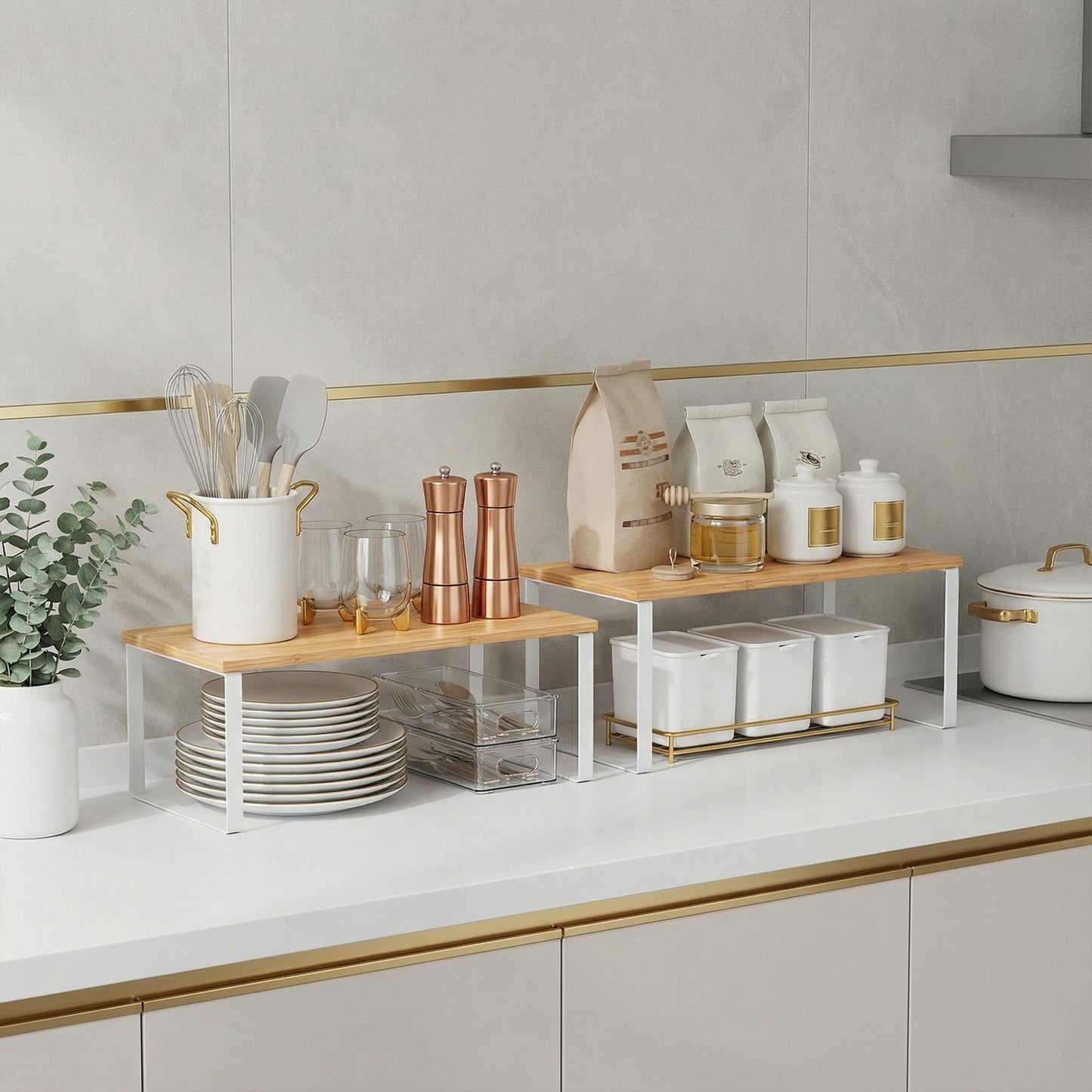 39.7 cm Cabinet Organizer Shelf, Set of 2 Kitchen Counter Shelves, Kitchen Storage - image 5