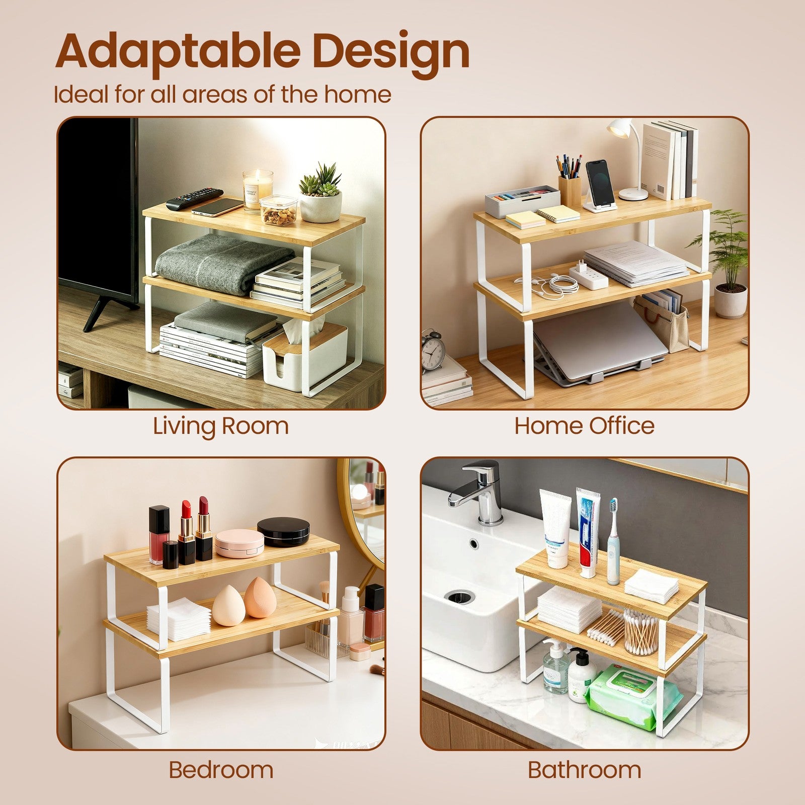 39.7 cm Cabinet Organizer Shelf, Set of 2 Kitchen Counter Shelves, Kitchen Storage - image 7