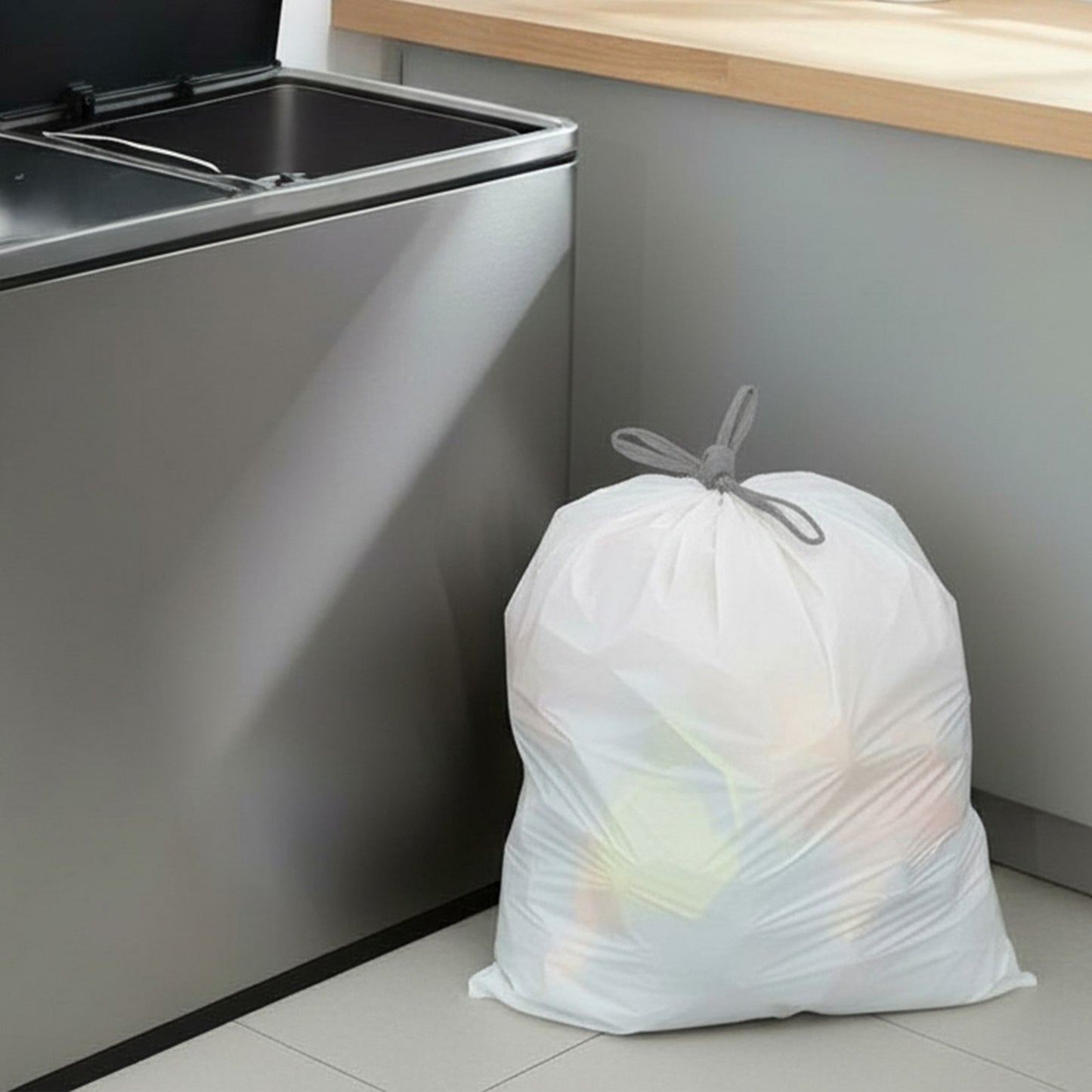 Drawstring Trash Bags, 120-Piece Heavy-Duty Pre-Separated Bin Liners, for Kitchen Waste, 4-5.3 Gallon, White - image 19