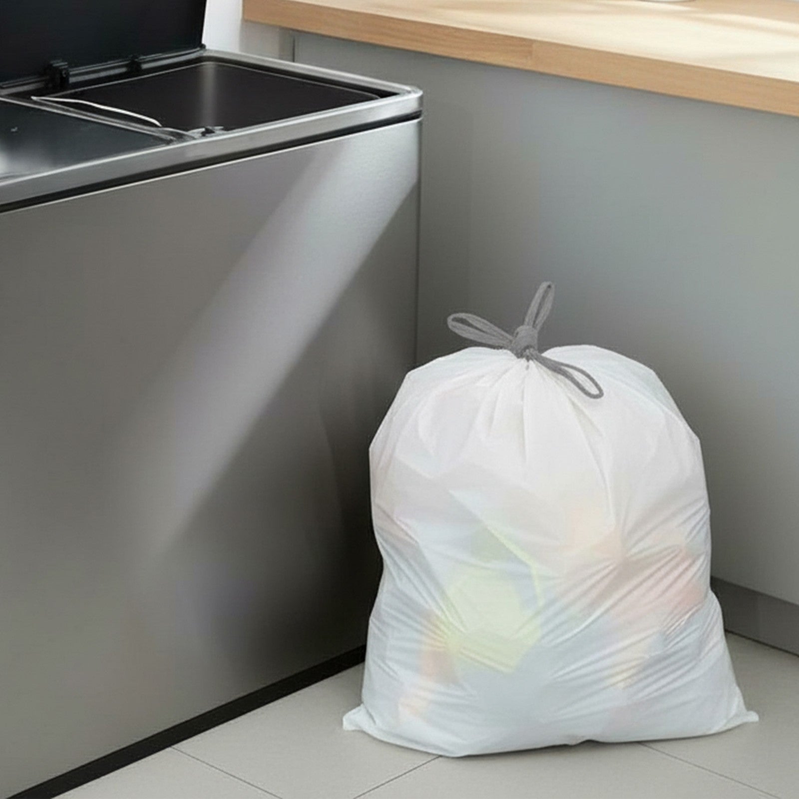 Drawstring Trash Bags, 120-Piece Heavy-Duty Pre-Separated Bin Liners, for Kitchen Waste, 4-5.3 Gallon, White - image 19