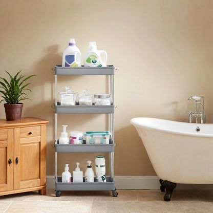 4-Tier Narrow Storage Trolley, Space-Saving Rolling Trolley with Wheels, for Kitchen Living Room Bathroom - image 2
