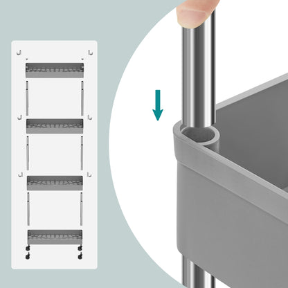 4-Tier Narrow Storage Trolley, Space-Saving Rolling Trolley with Wheels, for Kitchen Living Room Bathroom - image 4