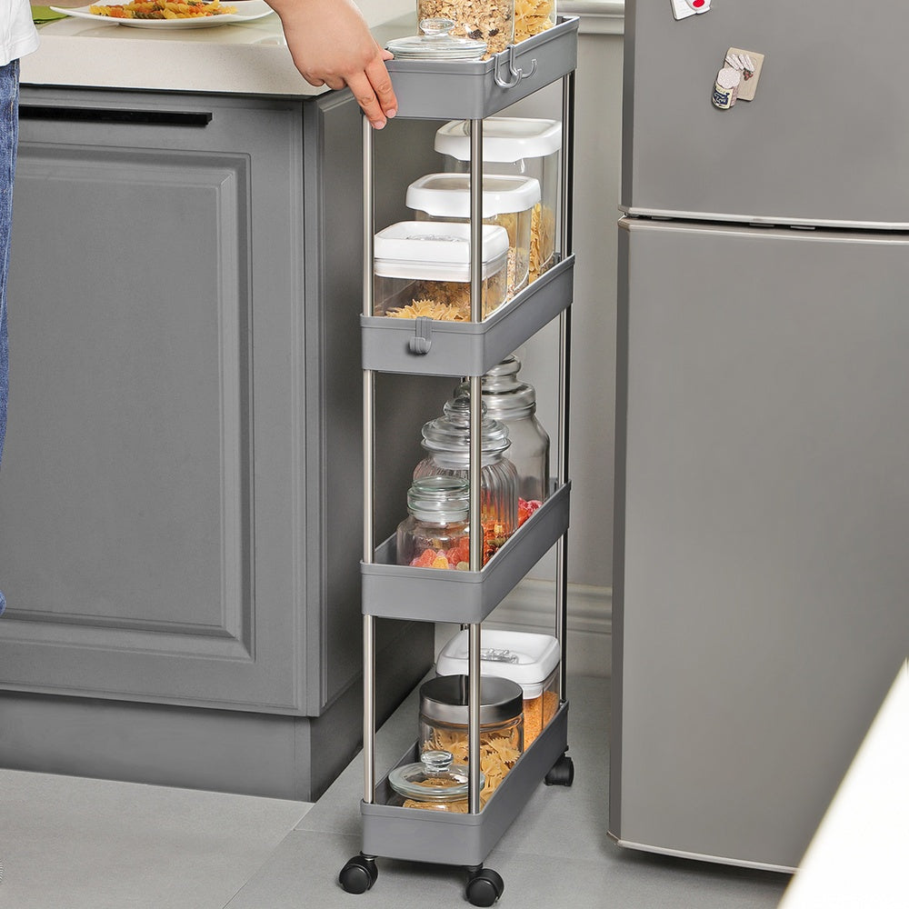 4-Tier Narrow Storage Trolley, Space-Saving Rolling Trolley with Wheels, for Kitchen Living Room Bathroom - image 5
