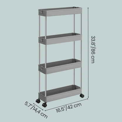 4-Tier Narrow Storage Trolley, Space-Saving Rolling Trolley with Wheels, for Kitchen Living Room Bathroom - image 6