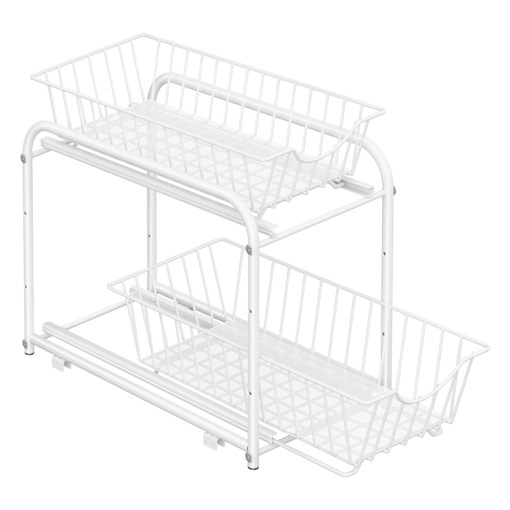 Cupboard Organiser 2-Tier Under Sink Storage Organiser Matte White - image 1
