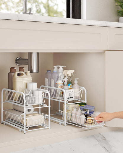 Cupboard Organiser 2-Tier Under Sink Storage Organiser Matte White - image 2