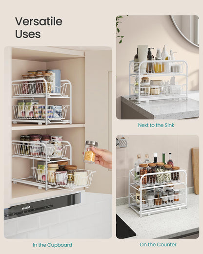 Cupboard Organiser 2-Tier Under Sink Storage Organiser Matte White - image 3