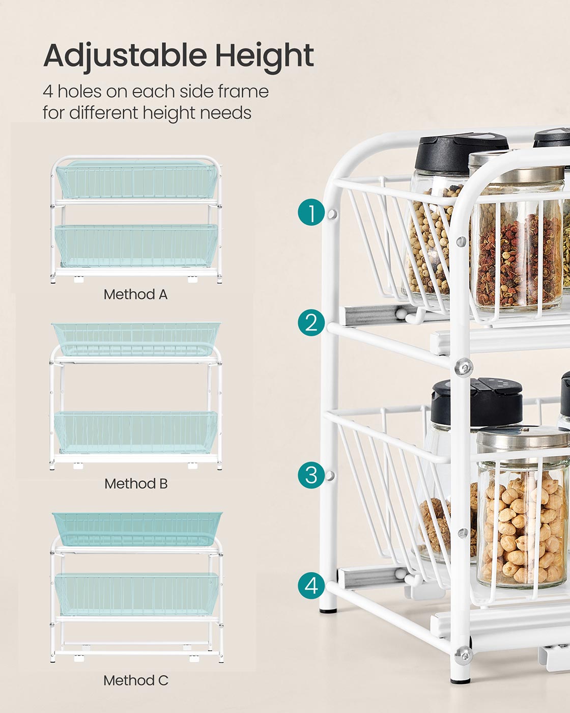 Cupboard Organiser 2-Tier Under Sink Storage Organiser Matte White - image 4