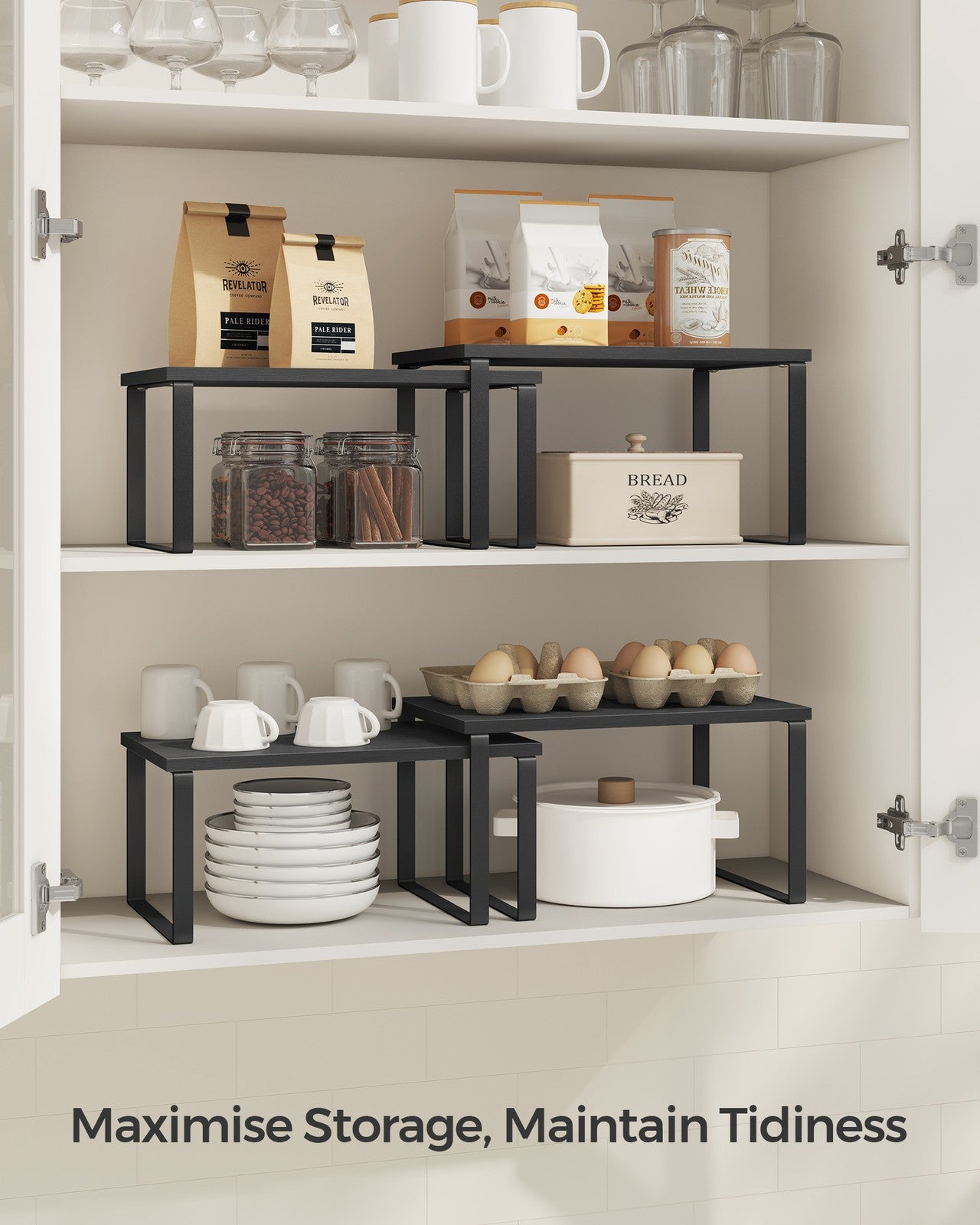 Set of 2 Cupboard Shelf Organisers Ink Black and Ebony Black - image 3
