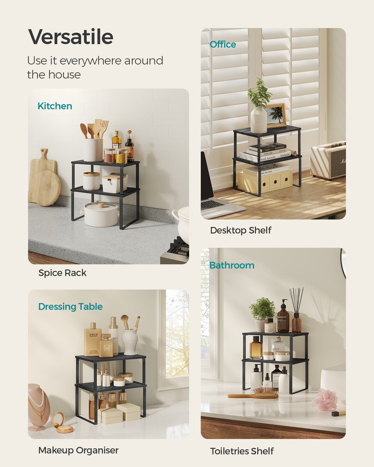 Set of 2 Cupboard Shelf Organisers Ink Black and Ebony Black - image 5