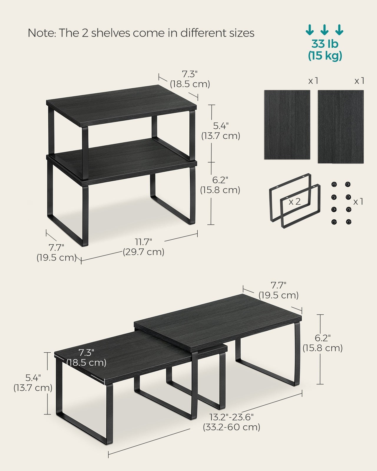 Set of 2 Cupboard Shelf Organisers Ink Black and Ebony Black - image 6