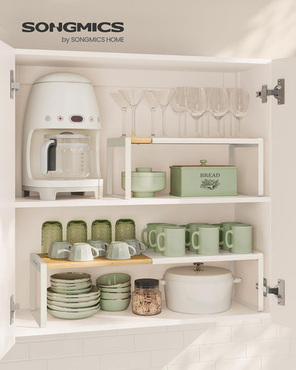 Spice Rack Extendable Kitchen Organiser Shelf Bamboo and Cream White - image 2
