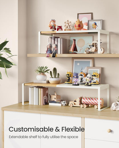 Spice Rack Extendable Kitchen Organiser Shelf Bamboo and Cream White - image 3