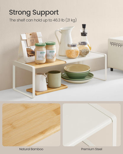Spice Rack Extendable Kitchen Organiser Shelf Bamboo and Cream White - image 4