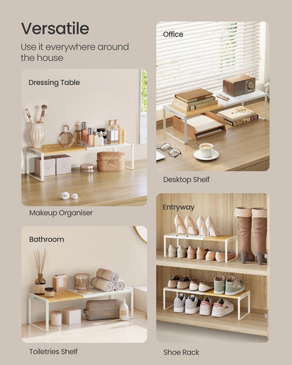 Spice Rack Extendable Kitchen Organiser Shelf Bamboo and Cream White - image 5