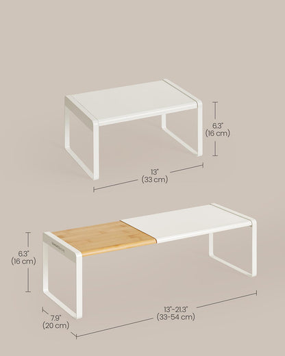 Spice Rack Extendable Kitchen Organiser Shelf Bamboo and Cream White - image 6