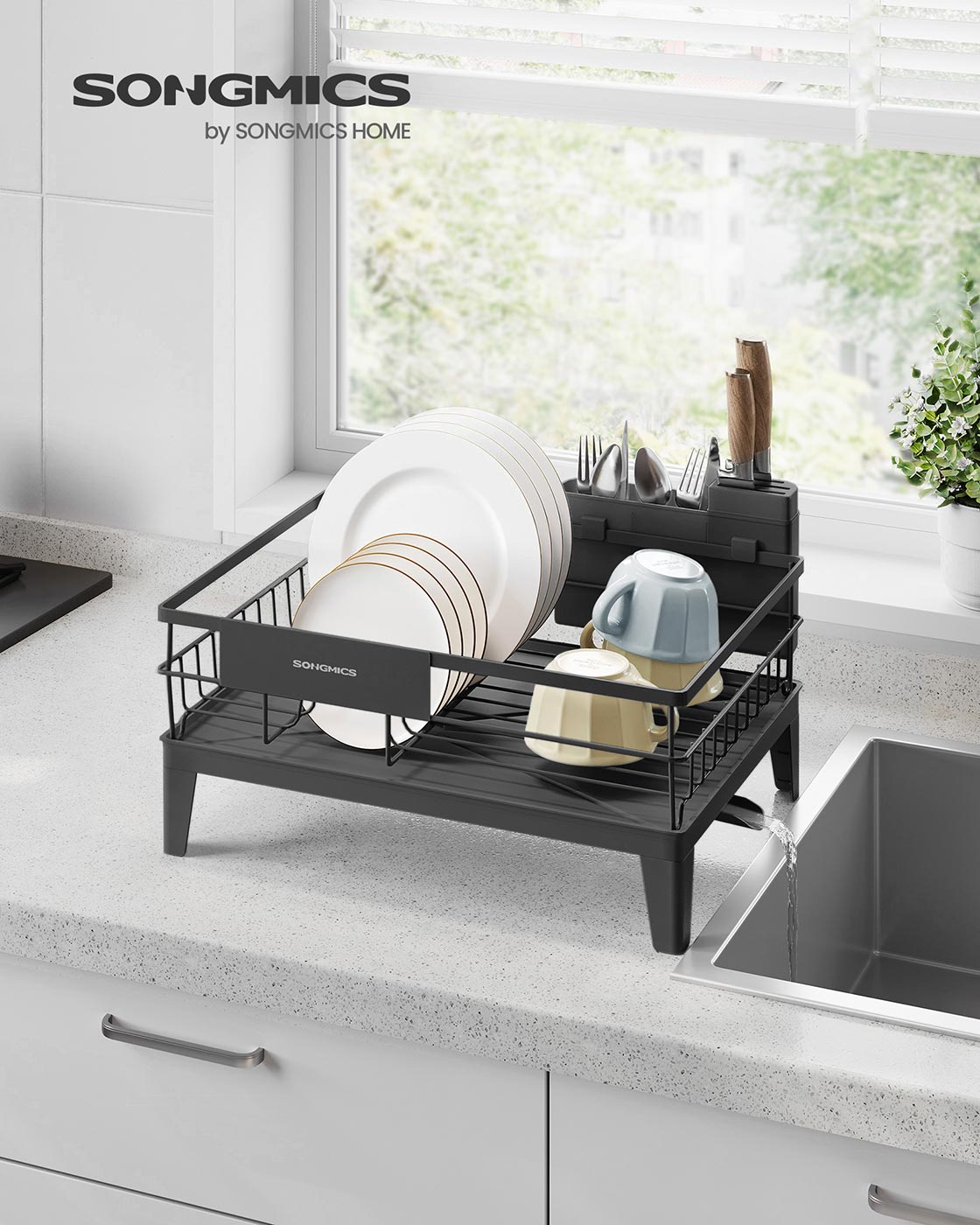 Dish Drying Rack 360° Rotatable and Extendable Spout Ink Black - image 3