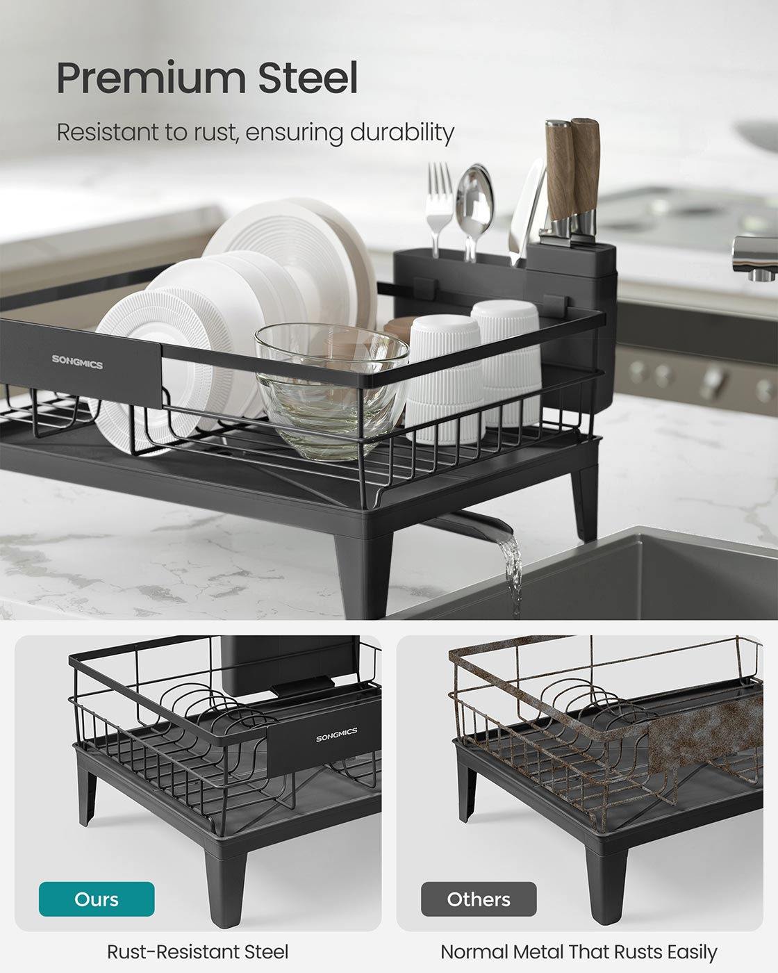 Dish Drying Rack 360° Rotatable and Extendable Spout Ink Black - image 4