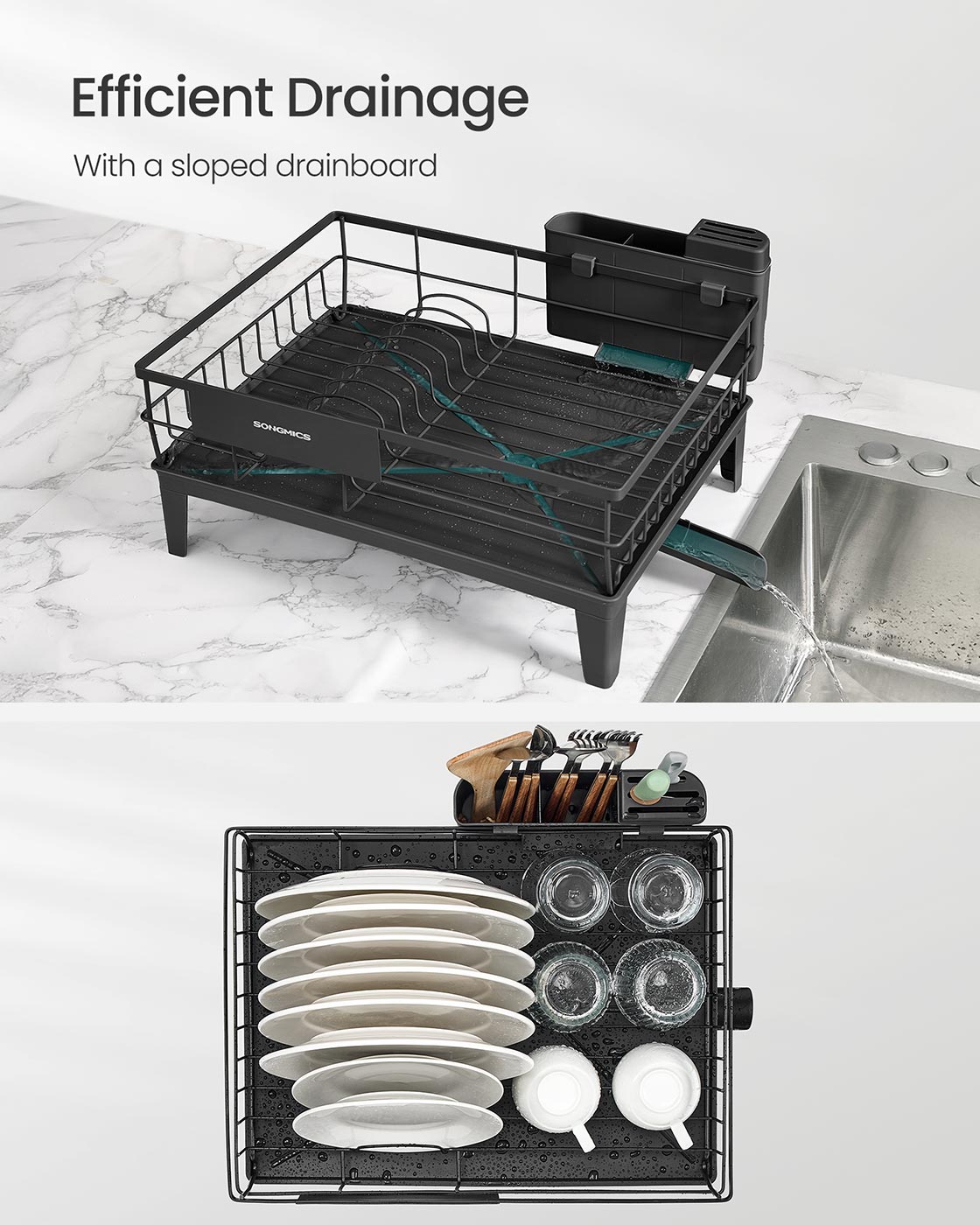 Dish Drying Rack 360° Rotatable and Extendable Spout Ink Black - image 5