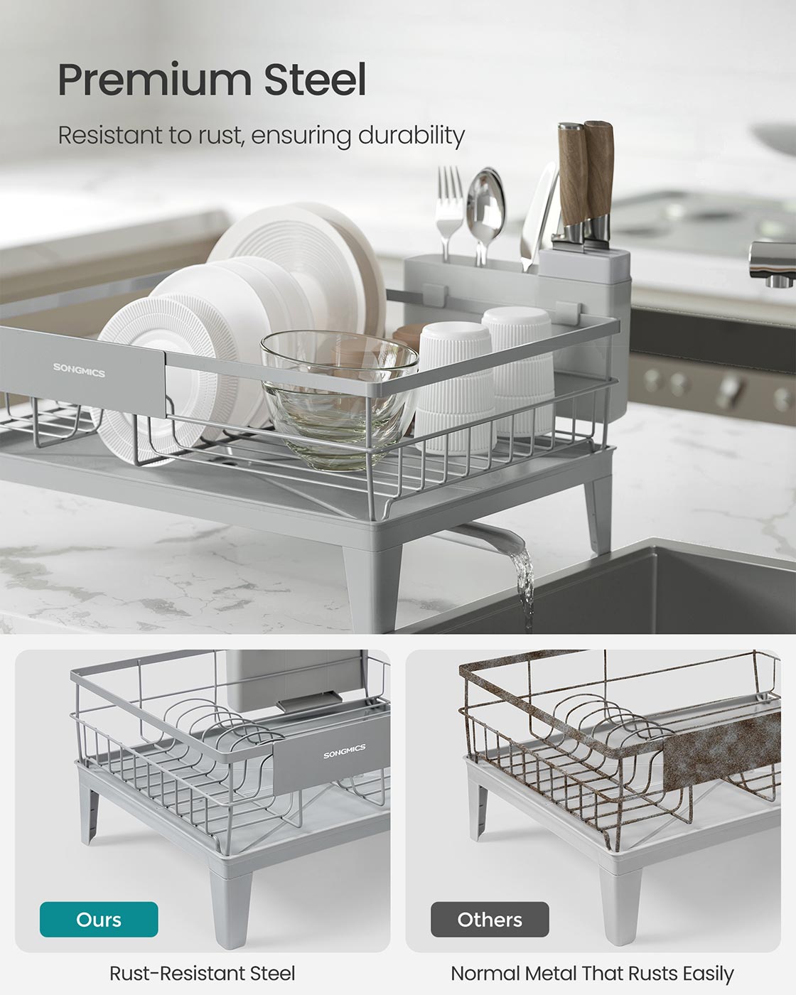 Dish Drying Rack 360° Rotatable and Extendable Spout Ink Black - image 12