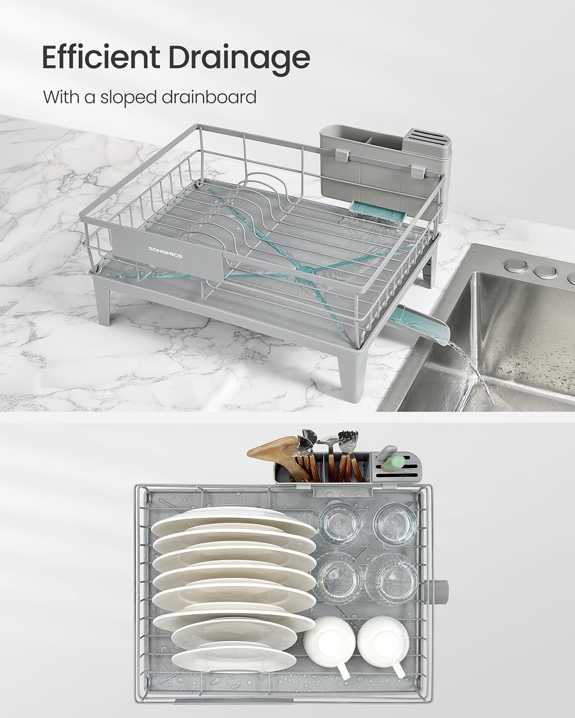 Dish Drying Rack 360° Rotatable and Extendable Spout Ink Black - image 13