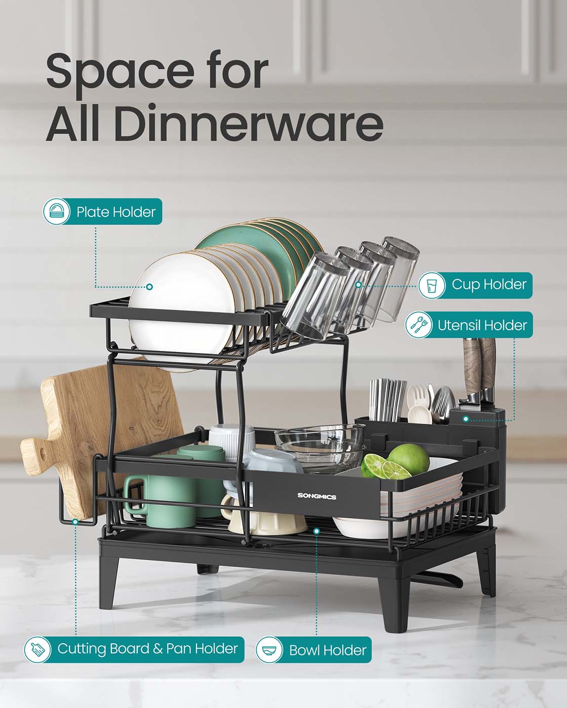 Dish Drying Rack 360° Rotatable and Extendable Spout Ink Black - image 20