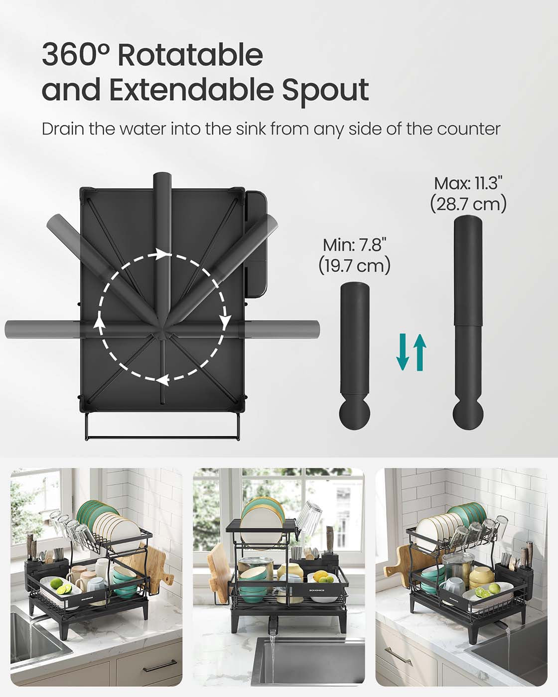Dish Drying Rack 360° Rotatable and Extendable Spout Ink Black - image 22