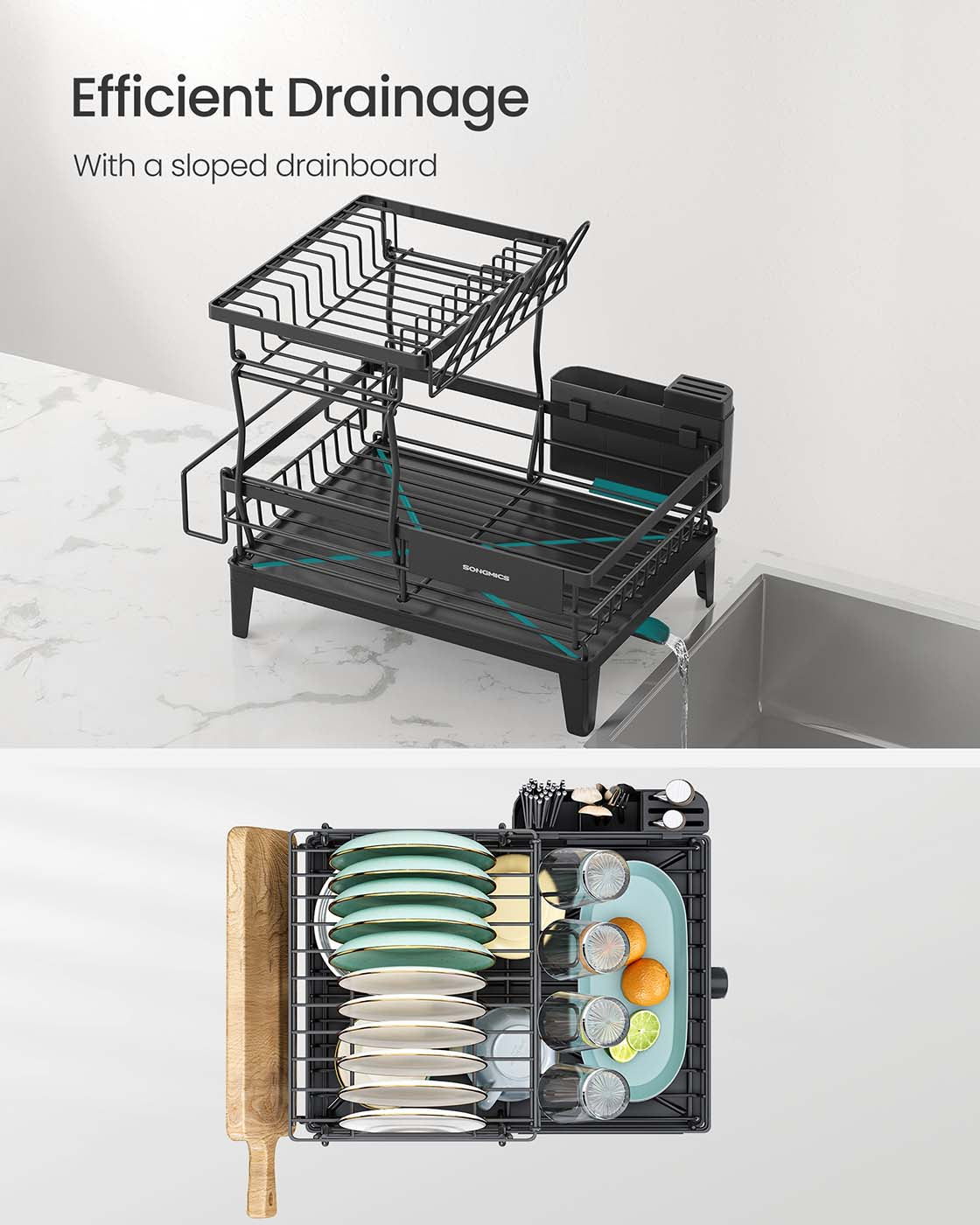Dish Drying Rack 360° Rotatable and Extendable Spout Ink Black - image 24