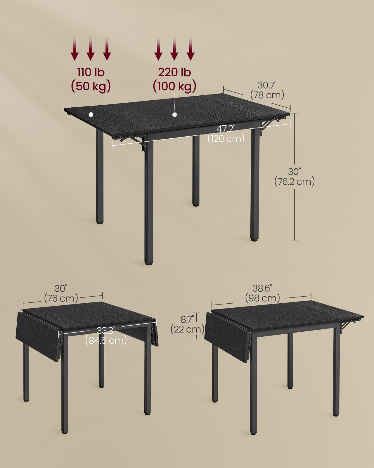 Extendable Dining Table Rustic Brown and Ink Black - image 23