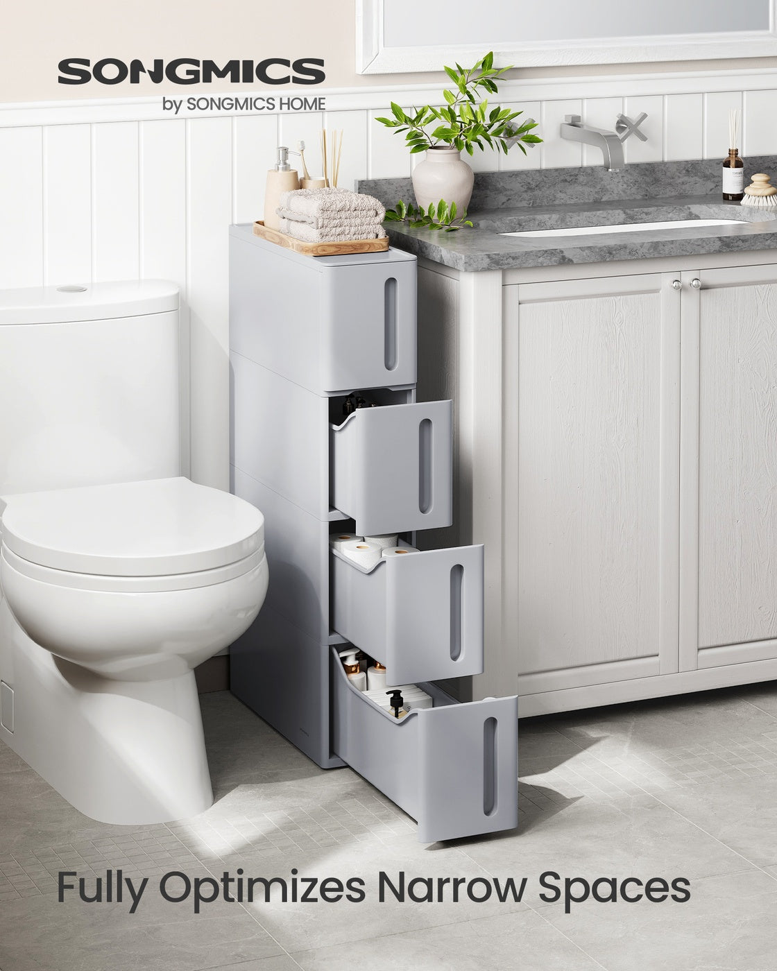 Plastic Storage Tower on Wheels with 4 Levels Grey - image 2